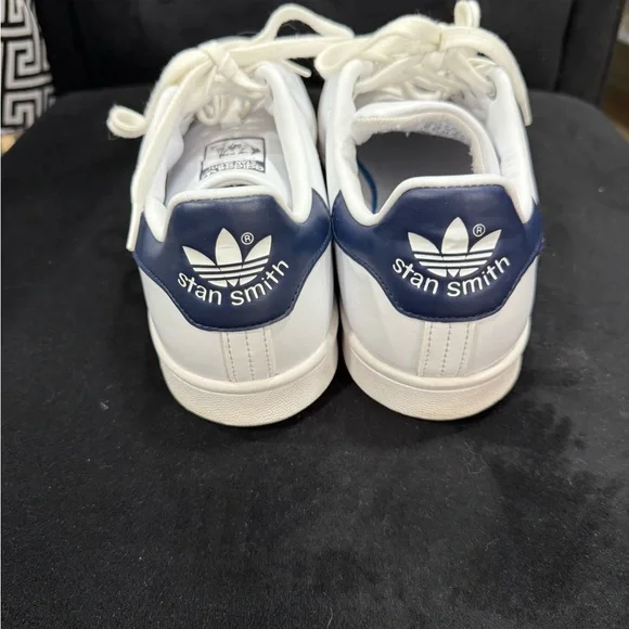 Adidas Stan Smith White and Navy Sneakers - Picture 2 of 3